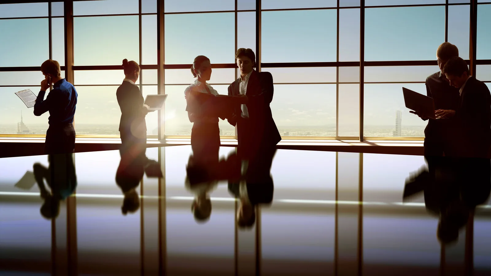 Boardroom meeting in a city office