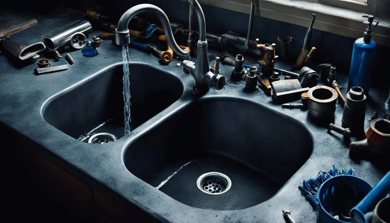 Water running into a modern kitchen sink