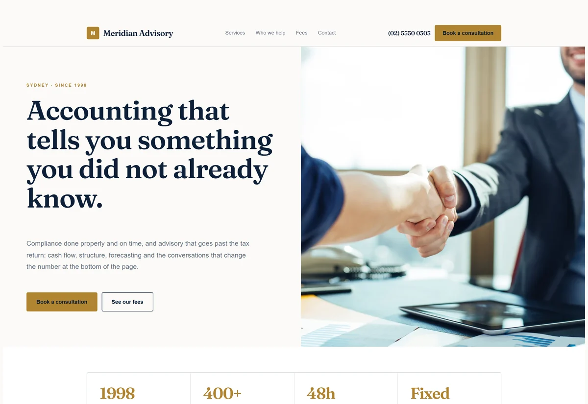 Screenshot of the accounting website design
