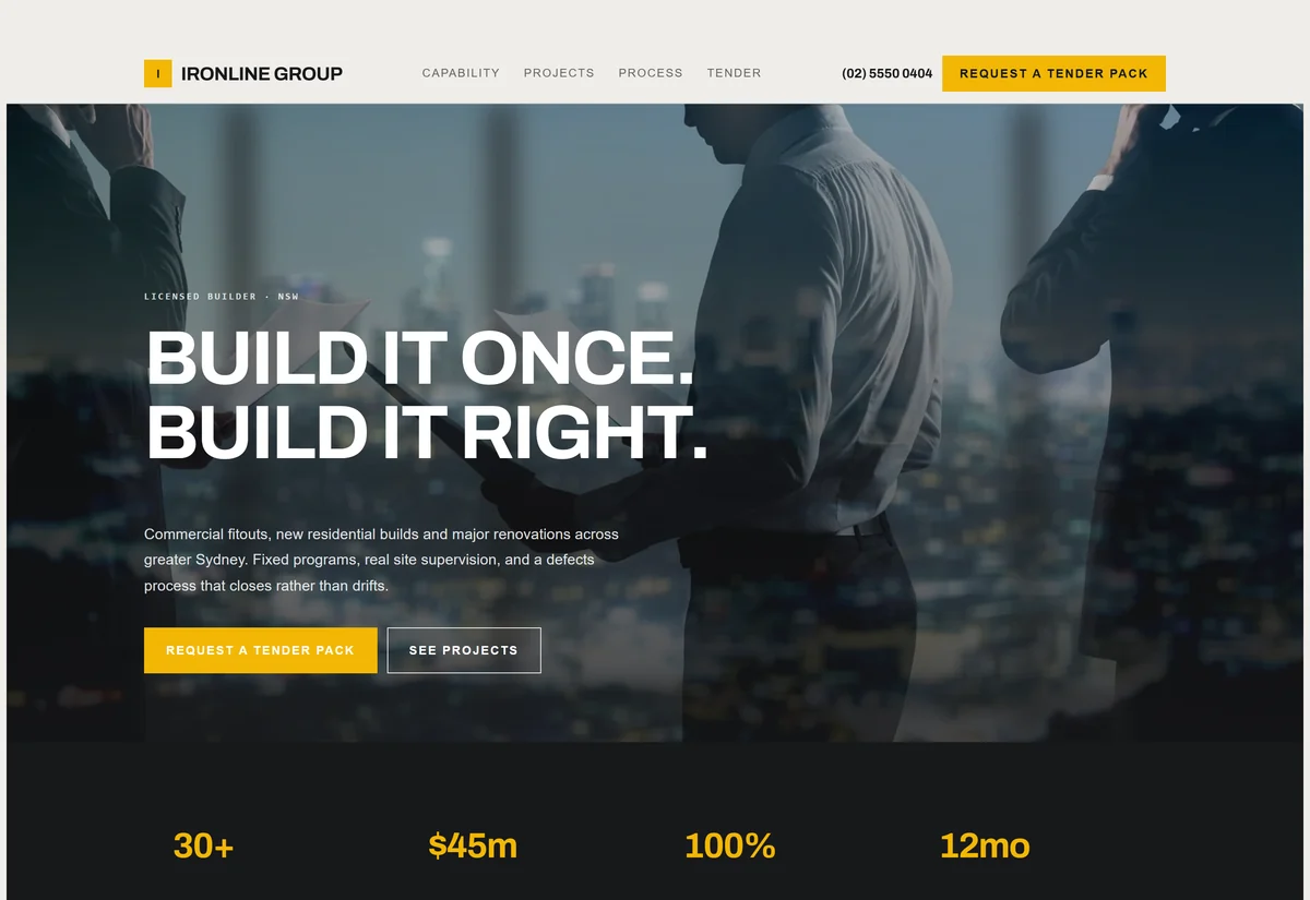 Screenshot of the construction website design