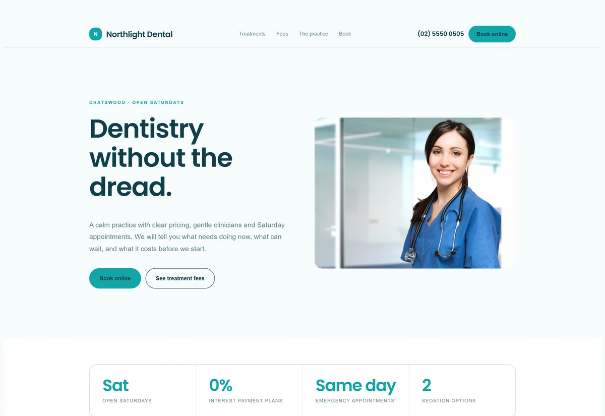 Screenshot of the dental website design