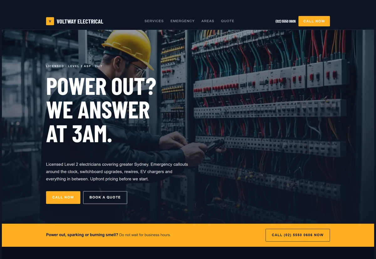 Screenshot of the electrical website design