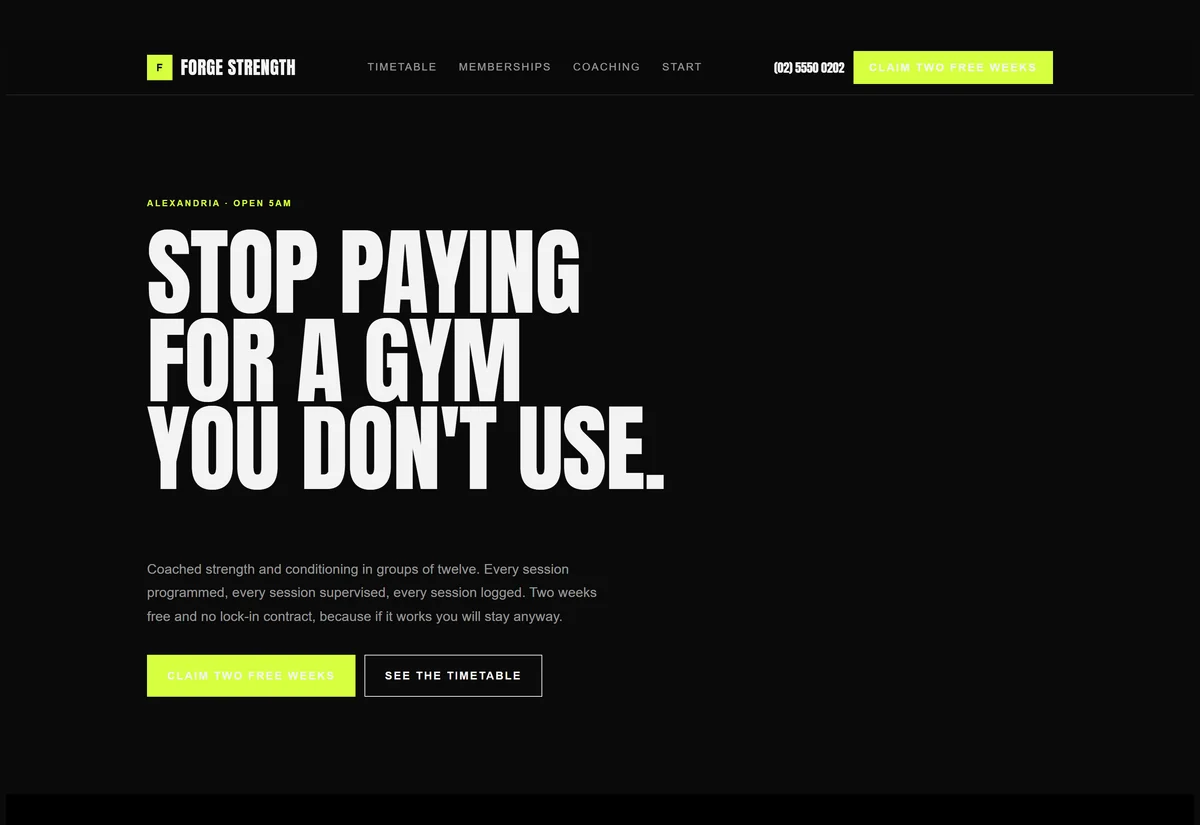 Screenshot of the fitness website design