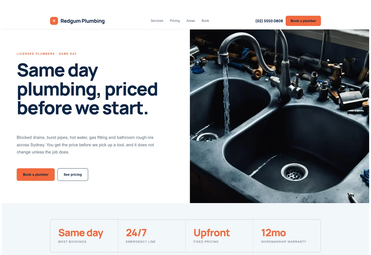 Screenshot of the plumbing website design
