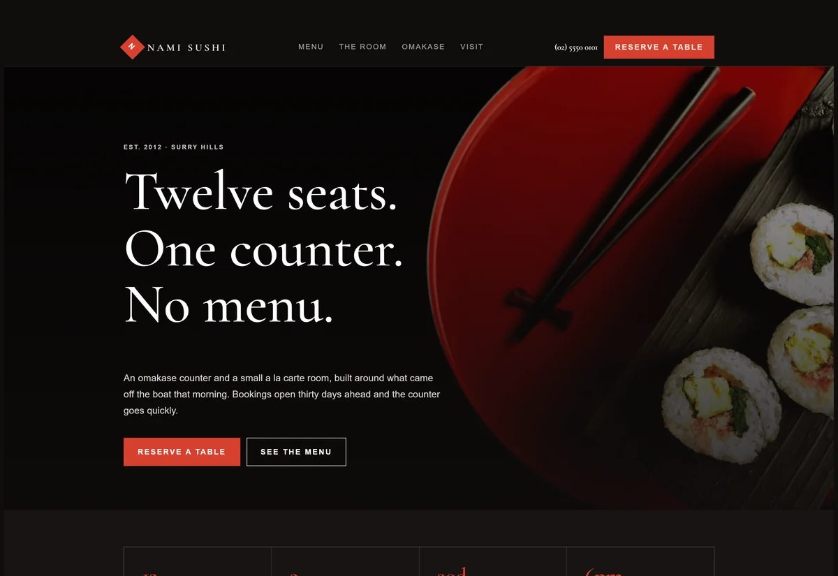 Screenshot of the restaurant website design