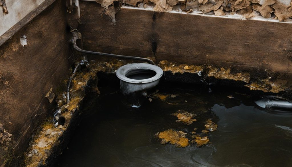 clogged drain and damaged pipes